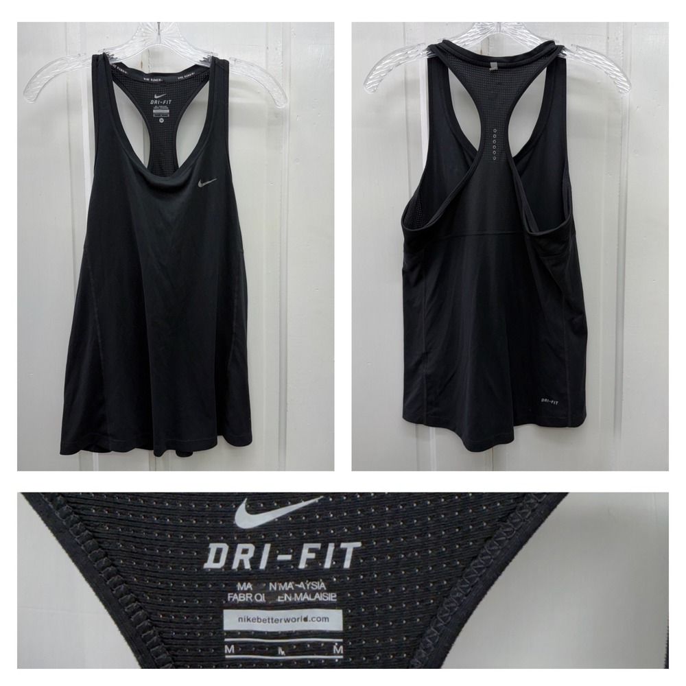 Nike Dri Fit Black Running Tank Sleeveless Racerback Athletic Shirt Women's M‎
